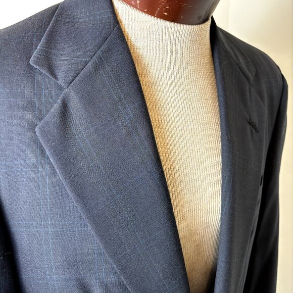 Norman Hilton NWOT Sport Coat Sz 39L Navy Windowpane Slim Fit Blazer Suit Jacket - Picture 9 of 11